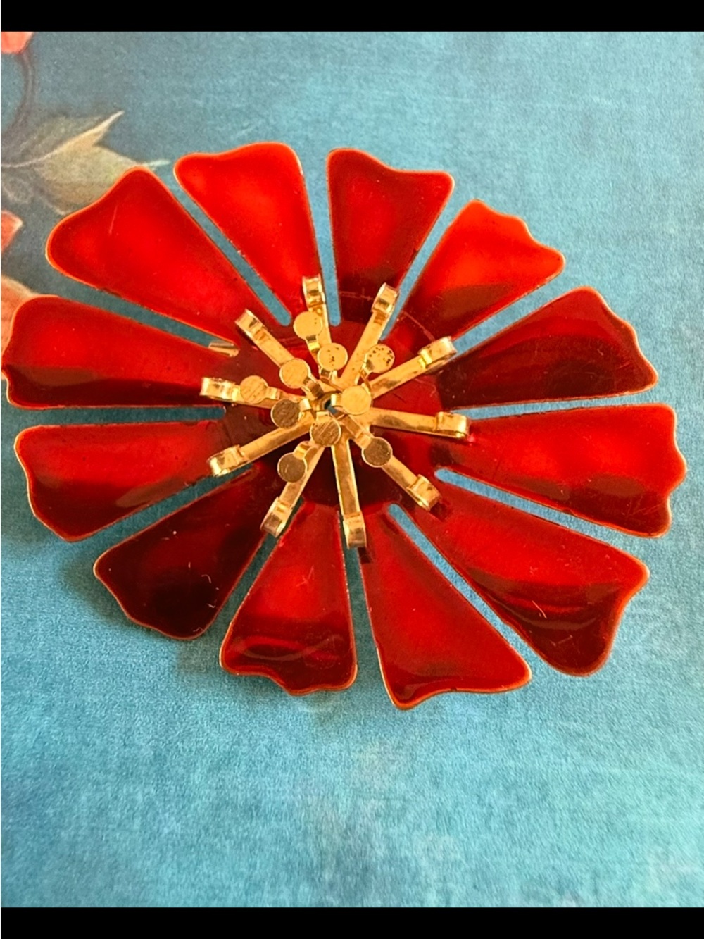 Large Red Flower Enamel Brooch- Women's Accessory